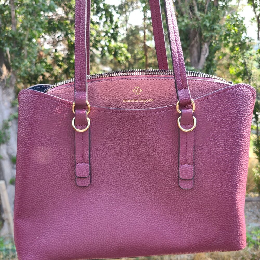 Nanette Lepore Berry Red/Pink Leather Handbag Shoulder Bag Purse - Picture 2 of 13